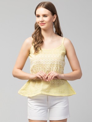 camellias Casual Embroidered Women Yellow Top