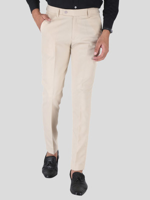 SREY Slim Fit Men Cream Trousers