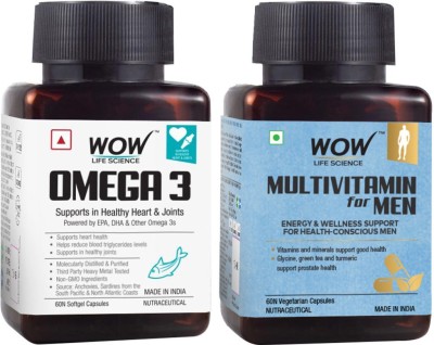 WOW Life Science Daily Nutrition For Active Men - Multivitamin & Omega 3(2 x 60 Capsules)