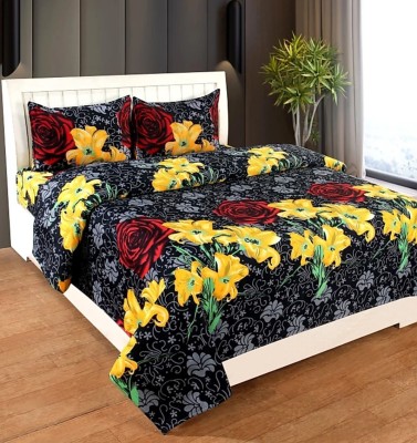 NEWMADHU 144 TC Polycotton Double 3D Printed Flat Bedsheet(Pack of 1, Black)