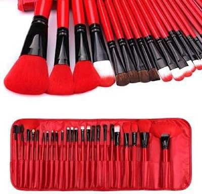 Mebino 32 piece premium red colour brush combo set for multiple makeup application(Pack of 32)