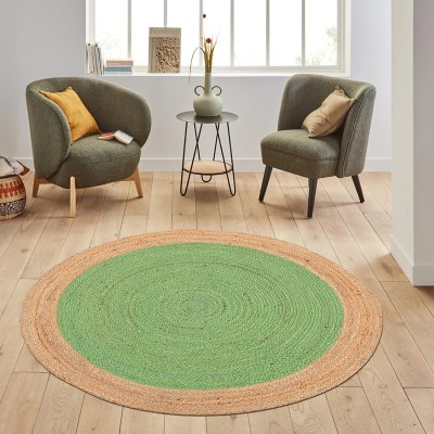 MRIC Green, Beige Jute Carpet(3 cm,  X 3 cm, Circle)
