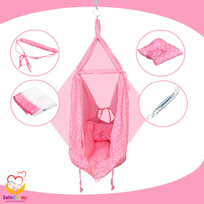 SafeChamp Roxy Baby Swing Cradle With Mosquito Net , Pillow And Spring(Pink)