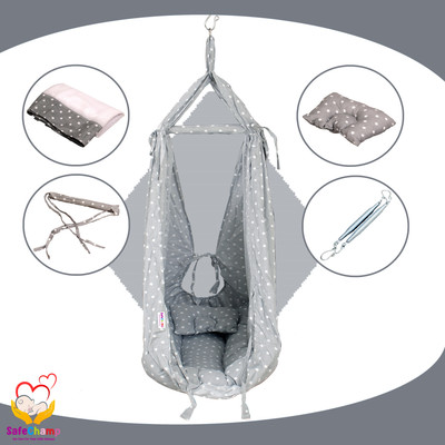 SafeChamp Roxy Baby Swing Cradle With Mosquito Net , Pillow And Spring(Grey)