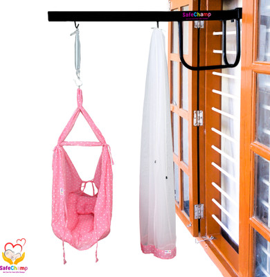 SafeChamp Roxy Baby Swing With Mosquito Net, Pillow, Spring And Metal Window Cradle Hanger(Pink)
