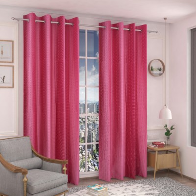 A1 Creations 150 cm (5 ft) Polyester Room Darkening Window Curtain (Pack Of 2)(Self Design, Pink)