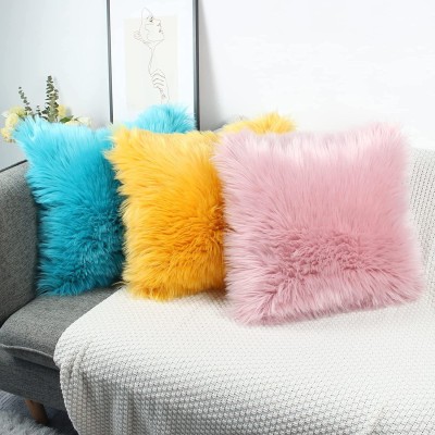 ellsy Plain Cushions Cover(Pack of 3, 40.34 cm*40.34 cm, Blue, Pink, Orange)