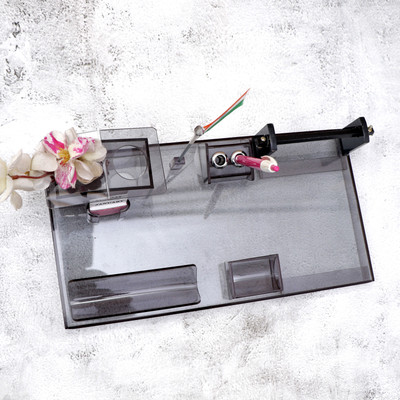 navjai 6 Compartments Acrylic Pen Stand Desk Organizer Pencil Holder Office Table(Black)