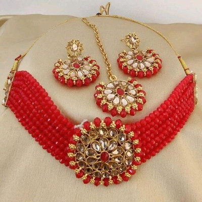 Piyu Collections Alloy Gold-plated Red Jewellery Set(Pack of 1)