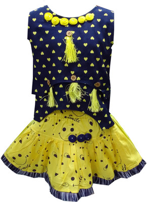 Siddhi Enterprises Baby Girls Party(Festive) Top Skirt(YELLOW)
