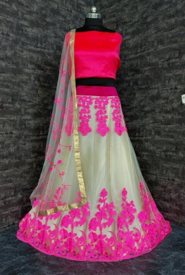 JSItaliya Embroidered Semi Stitched Lehenga Choli(Pink)