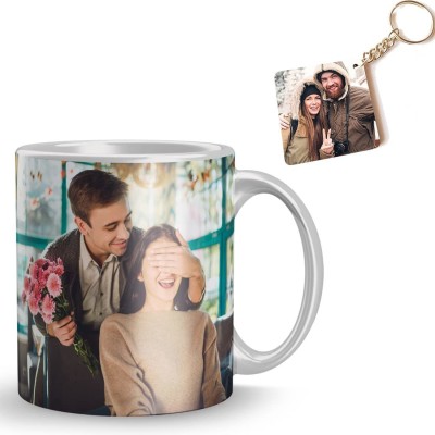 GIFTMART Photo & Text Print mug For Birthday , Anniversary Gift White + Keychain Gm4 Ceramic Coffee Mug(357 ml, Pack of 2)