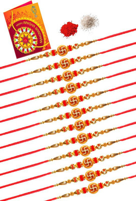 TR Thread Rakhi Set For Brother Combo With Roli Chawal Greeting CardW1-12 Assorted Rakhi  Set(12 Rakhi, Roli & Chawal, Greeting Card)