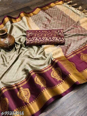 VRINDITA FASHION Woven Daily Wear Art Silk, Cotton Silk Saree(Cream)