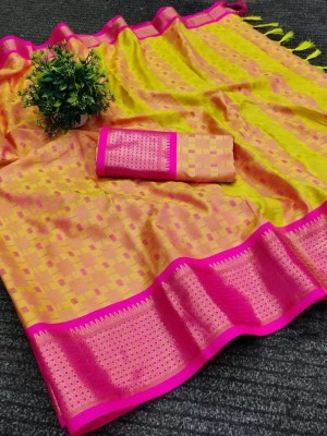 VRINDITA FASHION Woven Bollywood Pure Silk, Cotton Silk Saree(Yellow)