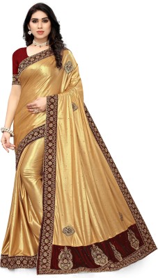 SANDAR FAB Self Design, Embroidered, Embellished Bollywood Silk Blend, Lycra Blend Saree(Cream)