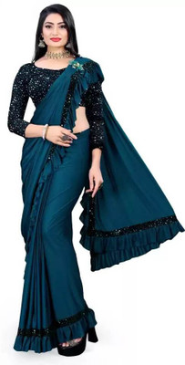 K ANSH Embellished Bollywood Lycra Blend Saree(Blue)