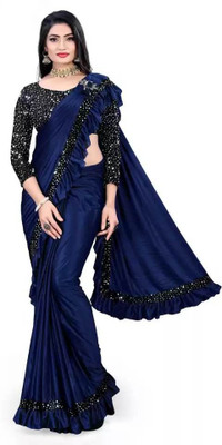 JSIYA Embellished Bollywood Lycra Blend Saree(Dark Blue)