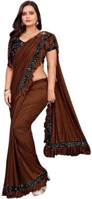 K ANSH Embellished Bollywood Lycra Blend Saree(Brown)