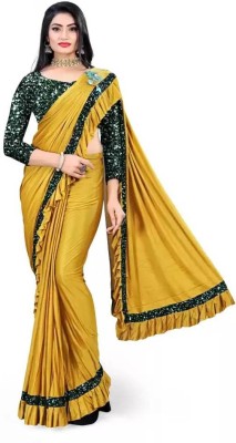 K ANSH Embellished Bollywood Lycra Blend Saree(Yellow)