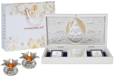 INTERNATIONAL GIFT Silver Lord Shiv Showpiece Idol With 2 Pcs Golden Jyot Diya Decorative Showpiece  -  4 cm(Silver Plated, Silver)