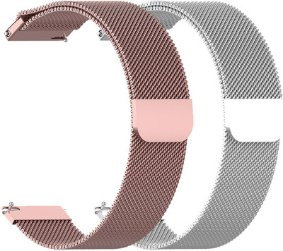 AOnes Pack of 2 Magnetic Loop Watch Strap for Pebble Pace Smart Watch Strap(Pink, Silver)