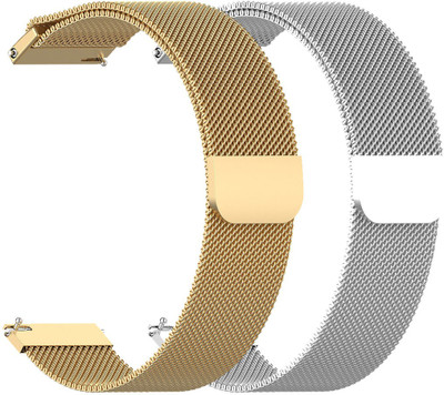 AOnes Pack of 2 Magnetic Loop Watch Strap for Noise Colorfit Caliber 2 Buzz Smart Watch Strap(Gold, Silver)
