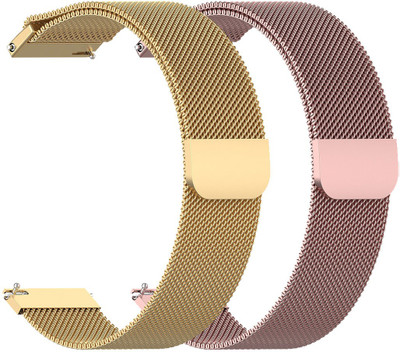 AOnes Pack of 2 Magnetic Loop Watch Strap for Noise Noisefit Fuse Smart Watch Strap(Gold, Pink)