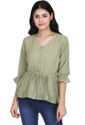 Feellasto Casual Solid Women Light Green Top