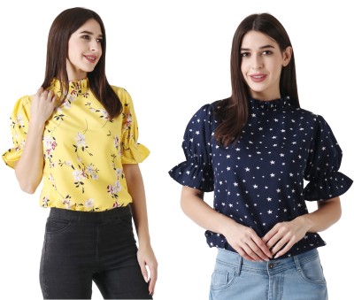 aakrushi Casual Floral Print Women Yellow Top