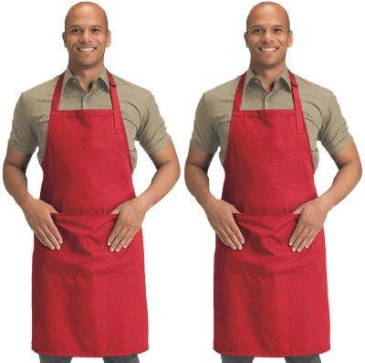 Blackpoll Polyester Home Use Apron - Free Size(Red, Pack of 2)
