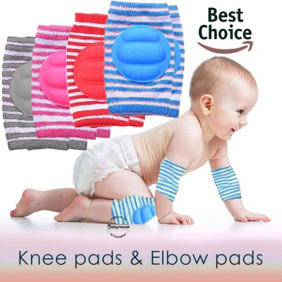 BABYMOON Baby Padded Knee Pads for Crawling, Anti-Slip Stretchable Kids Knee Cap GreyPinkRedBlue Baby Knee Pads(Ultra protection)