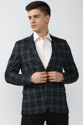 VAN HEUSEN Checkered Single Breasted Formal Men Blazer(Black)