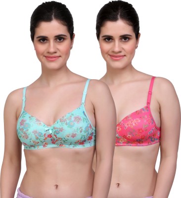 Maroon MAROON Multi Power Net Seamless Padded Set of 2 Women's Bra Combo Women T-Shirt Heavily Padded Bra(Blue, Pink)