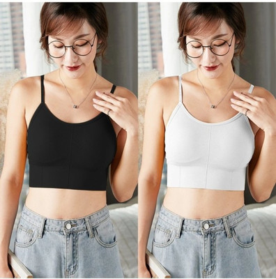 BRANKLY Women Cami Bra Lightly Padded Bra(White, Black)