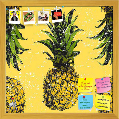 Artzfolio Hand Drawn Pineapple Pattern Notice Pin Board Soft Board with Push Pins Cork Bulletin Board(Golden Frame 24 x 24 inch (61 x 61 cms))