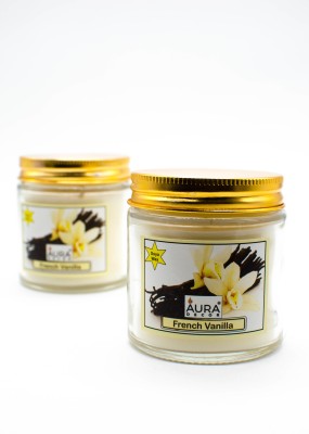 AuraDecor Pack of 2 Soy Wax French Vanilla Fragrance Jar Candle(White, Pack of 2)