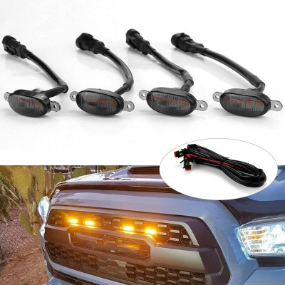 Cloudsale 4pcs Smoked LED Lens Front Grille Running Light universal for car Car Fancy Lights(Yellow)