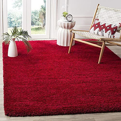 Shag Weaving Red Polyester Carpet(3 ft,  X 5 ft, Rectangle)