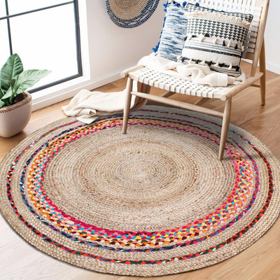RUDRA ENTERPRISE Multicolor Jute, Cotton Area Rug(2 ft,  X 2 ft, Circle)