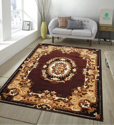 BhCarpet Brown Silk Carpet(5 ft,  X 7 ft, Rectangle)