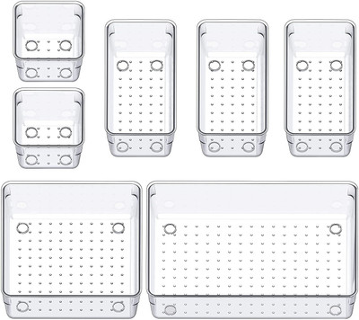 BAREPEPE 7 Compartments Plastic Desk Drawer Organizer(Transparent)