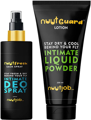 Nuutjob Men Intimate Grooming & Hygiene 300ml Combo Pack, Intimate Liquid Powder + Intimate Deo Spray for men hygiene(2 Items in the set)