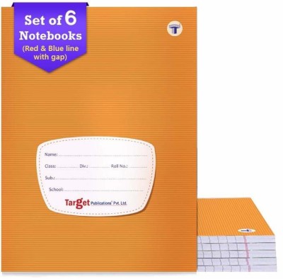 Target Publications Small Notebooks Four Line |Red & Blue Line Copy|18x24 cm Approx|GSM 58|Set of 6 Regular Notebook Ruled 172 Pages(Brown, Pack of 6)