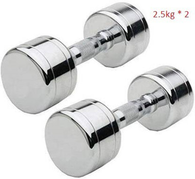 Fitness Kart 2.5 Kg X 2 Pcs premium Steel Chrome Fixed Weight Dumbbell(5 kg)