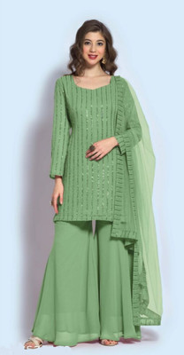 Lebass Creation Georgette Embroidered Kurta & Palazzo Material