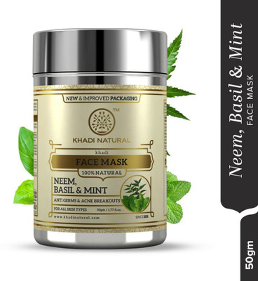 KHADI NATURAL Neem, Basil & Mint Face Mask | Anti Germs & Acne Breakouts | For All Skin Types(50 g)