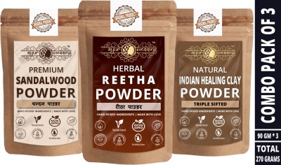 Ayur Blessing Reetha, Sandalwood and Indian Healing Clay Powder, Skin Care Combo(270 g)