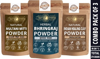 Ayur Blessing Bhringraj, Multani Mitti and Indian Healing Clay Powder, Skin Care Combo(270 g)