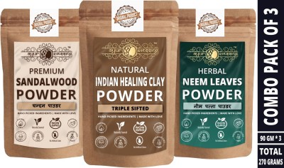 Ayur Blessing Indian Healing Clay, Sandalwood and Neem Leaves Powder, Skin Care Combo(270 g)